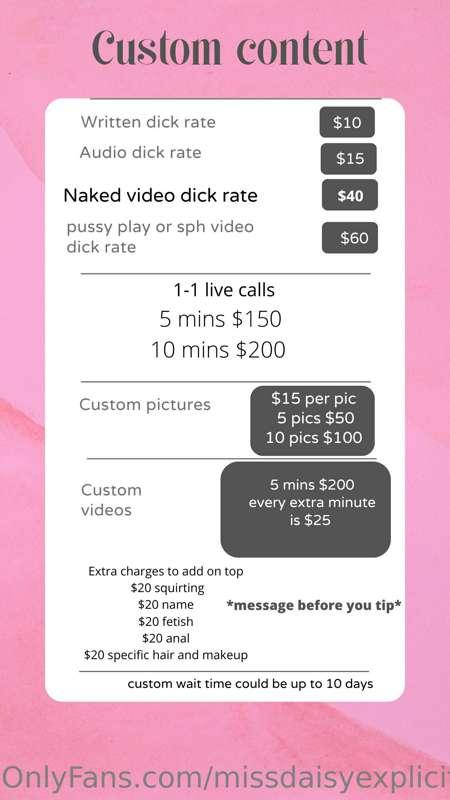 New custom price list 💖
Please message me before tipping for..